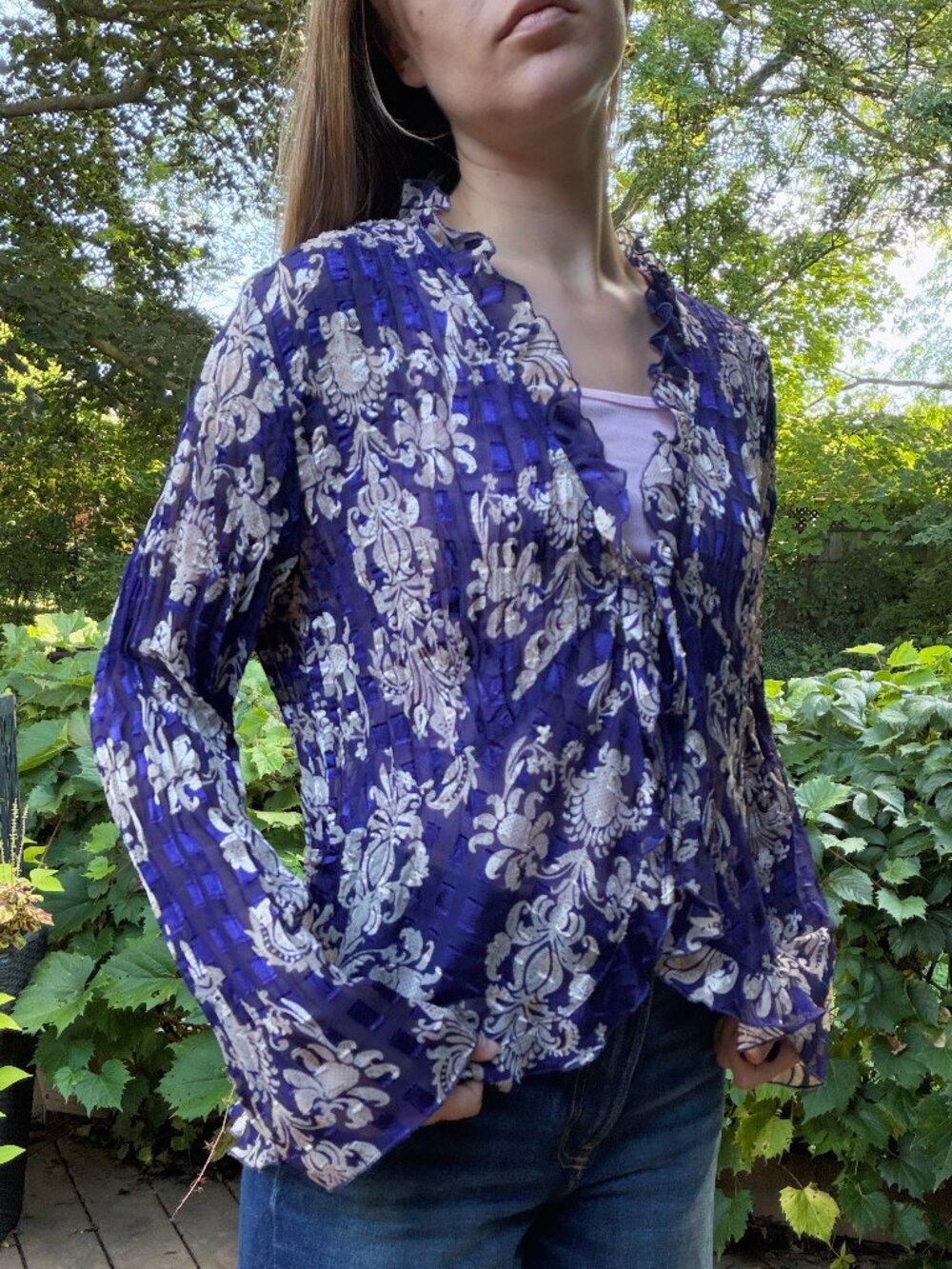 Purple Paisley Ruffle Blouse
